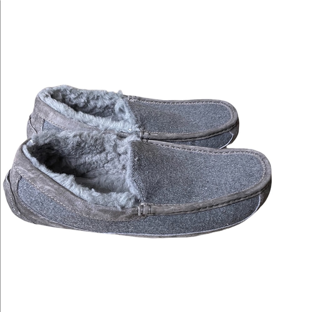 Ugg Mens Australia Ascot grey suede wool slippers size 13